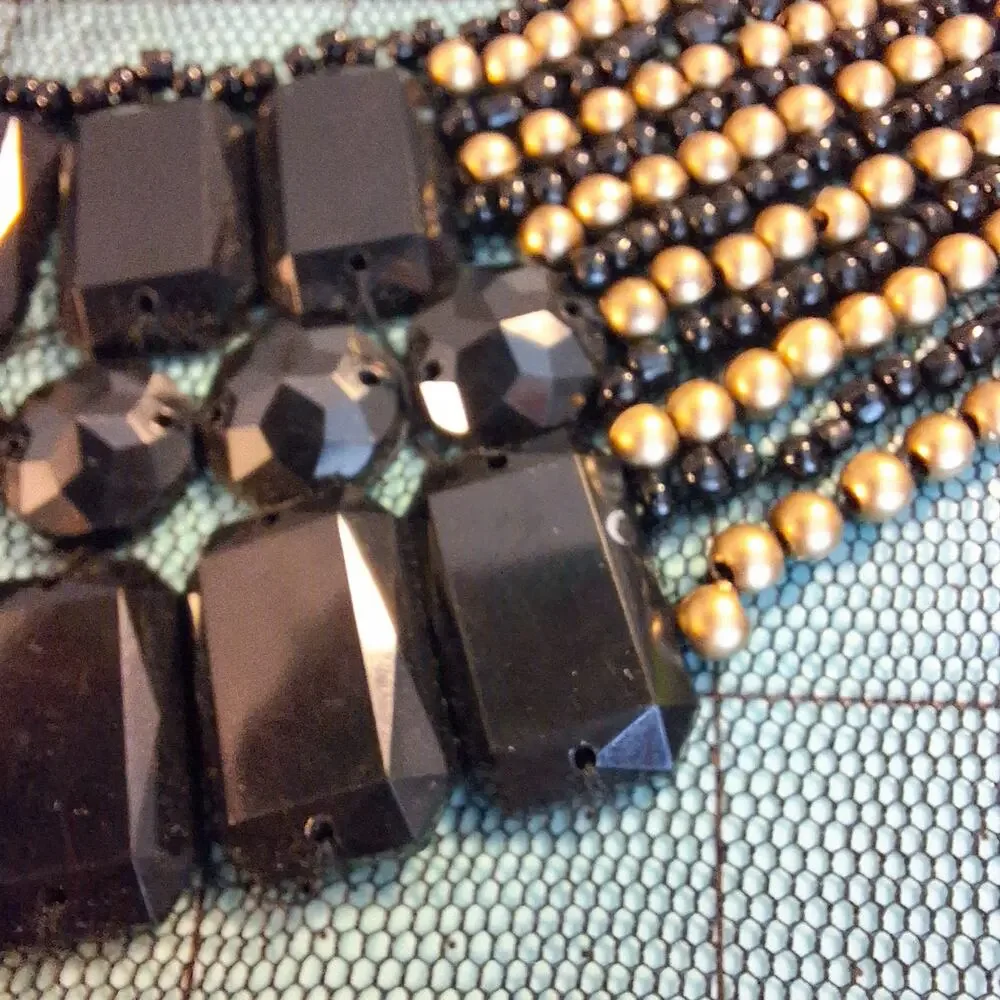 Neckline Applique Black and Gold Beads Jewels Set of 2